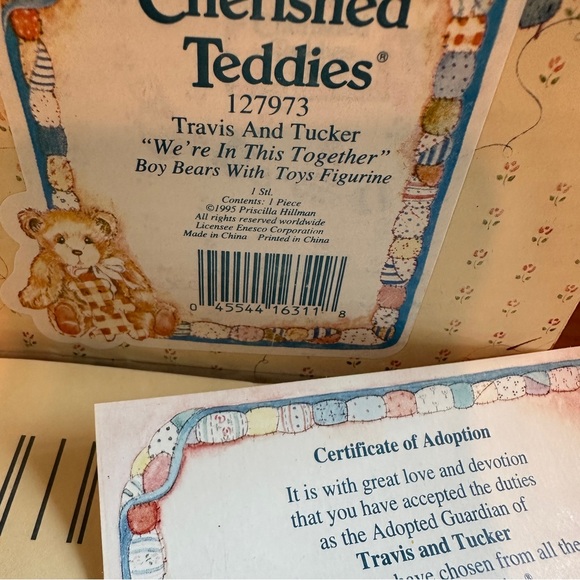 Cherished Teddies Travis & Tucker 1995 “We’re in this Together” Figurine - Picture 2 of 7